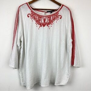 Ava Christine plus size 2X Women’s White Red Linen Blend Embroidered Top